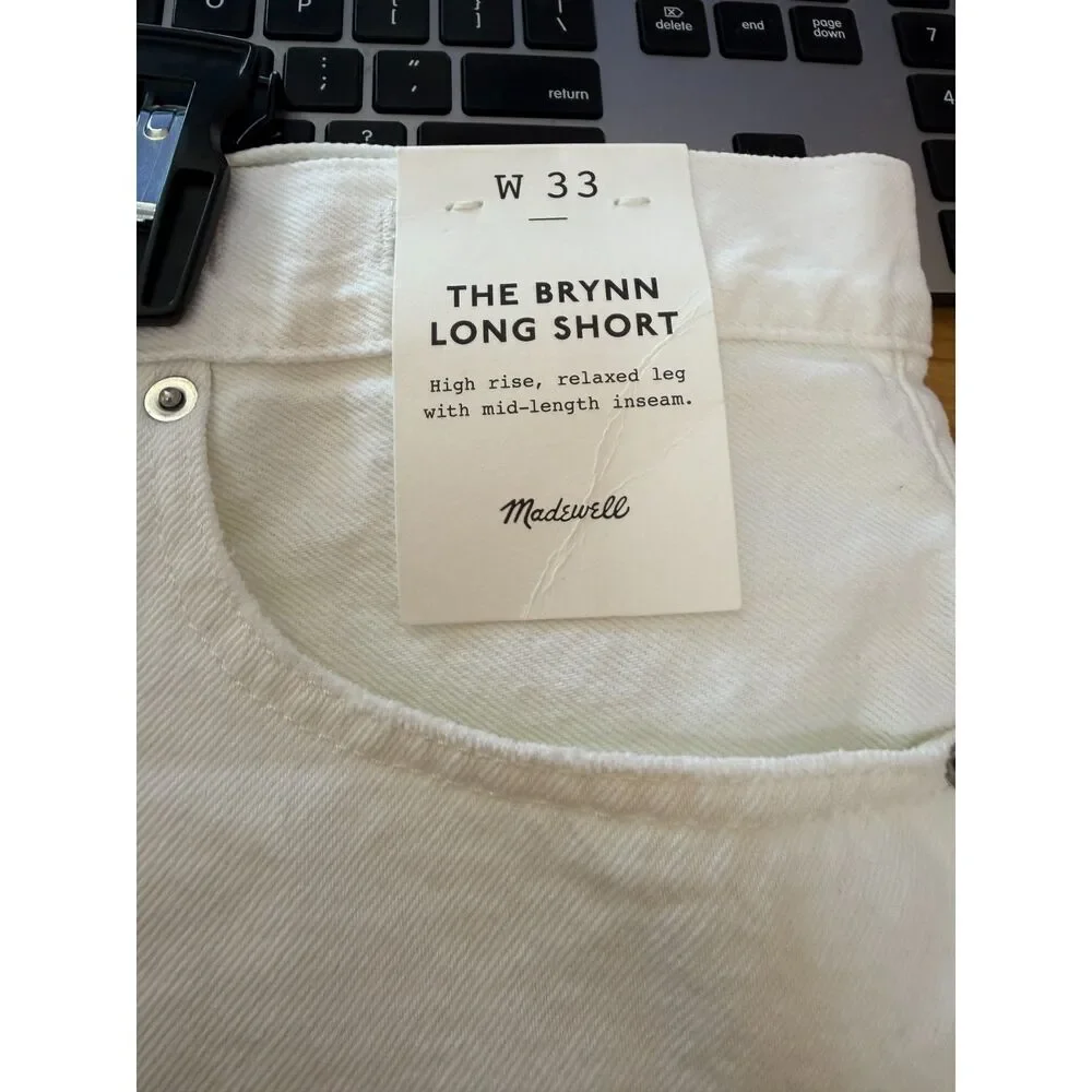 Madewell The Brynn Long Shorts NWT White High Rise Slim Denim Shorts Size 33